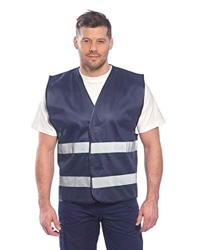 Image of Portwest F474 Iona Hi Vis Vest Mens Womens Reflective Safety Gilet Lightweight Breathable Workwear Crew Steward Visitor Event Warehouse Contractor Security Driver, Navy, L/XL