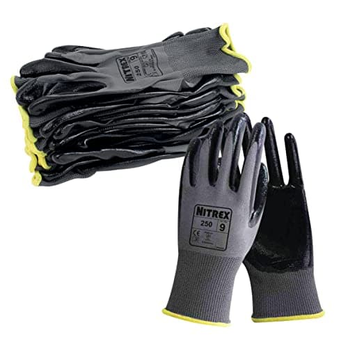 Image of Nitrex 250 Work Gloves - General Handling Safety Gloves, Abrasion Resistant Nitrile Palm Coating, Polyester Liner, Enhanced Grip, Mechanical and Industrial Protection - 10 Pairs - Size 7