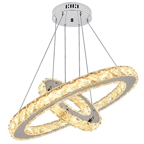 Image of Long Life Lamp Company Modern Round Chandelier LED Double Ring Pendant Ceiling Light Warm White Dining Room Table Kitchen Island Bedroom Living Room H3042