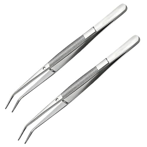 Image of Lmyzcbzl Multipurpose Stainless Steel Tweezers, 2 Pcs Sewing Machine Tweezers, Universal, with Curved Pointed Serrated Tip