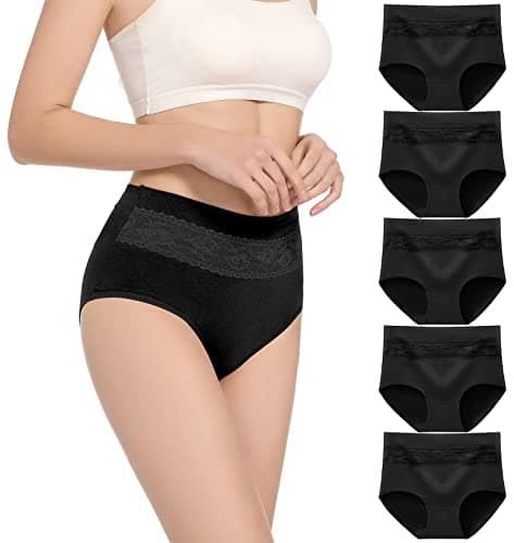 Image of HAVVIS Women's High Waist Knickers Ladies Cotton Briefs Underwear Full Back Coverage Panties Plus Size Multipack (Brief 06-5 Pack - Black, M)
