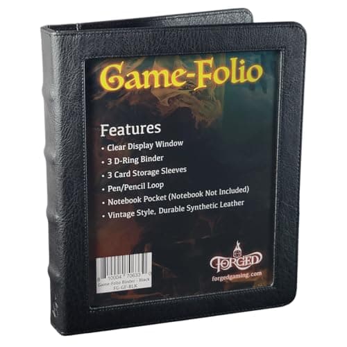 Image of Forged Dice Co. Game-Folio PU Leather Portfolio Binder - Gaming Binder for DND Character Sheets with DND Spell Cards Organizer and Clear Front Pocket - Compatible with Dungeons and Dragons RPG - Black