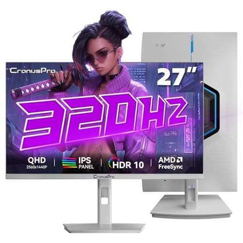 Image of CronusPro White 27 Inch 320Hz Gaming Monitor, 2K QHD, 1ms MPRT, Fast IPS Panel, AMD FreeSync, Game Mode Presets, Tilt/Swivel/Height Adjustable, HDR, Frameless Design, Flicker Free, HDMI& DP, VESA