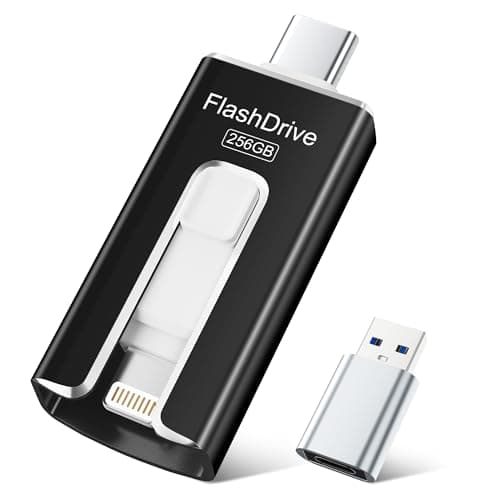 Image of SUDEHO USB Stick 256GB for iPhone, MFi Certified USB-C & Lightning Memory Stick, 3-in-1 USB 3.0 Flash Drive for iPhone/iPad/Android/PC, High-Speed Photo & Video Backup, Easy File Storage, Black