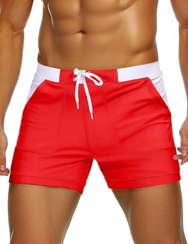 Image of TACVASEN Boxer Shorts Mens Sports Swim Shorts for Men Quick Dry Swimming Briefs Sexy Boxer Trunks Boardshorts Boy Summer Surfing Swimwear Pockets, Red, 40