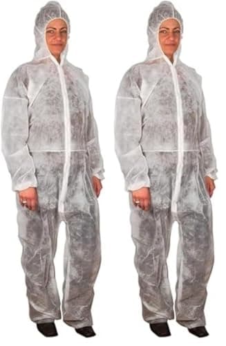 Image of ABENA Disposable Overalls | Pack Of 2 | Size L/XL Measuring 185x68cm | White Boiler Suit For Men & Women. Coveralls That Can Be Used As Painters Overalls, PPE, Hazmat Suit, Dust Suit And More.