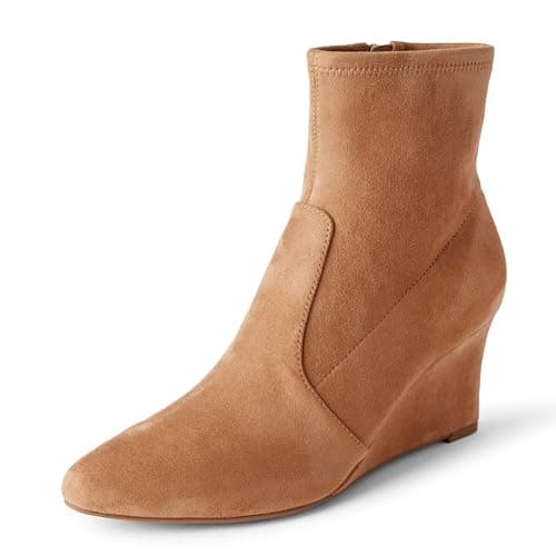 Image of Amazon Essentials Women's Wedge Zip Ankle Boots, Tan Faux Suede, 6 UK