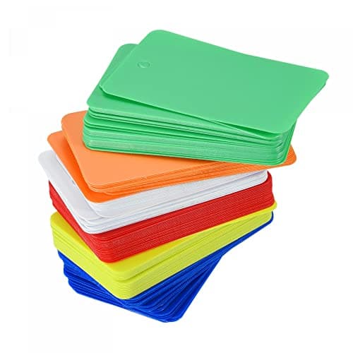 Image of sourcing map Blank Waterproof Eyelet Hole Plastic Shipping Tags, for Product Identification Tags, Valve Marking, Outdoor Tagging,1.2 x 2 Inch 6 Colors Pack of 150