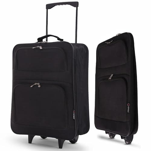 Image of 5 Cities Easyjet Ryanair 55x40x20cm Folding Cabin Bag Hand Luggage Carry On Suitcase, 2 Wheels, Black