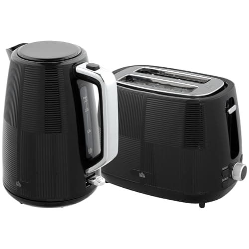 Image of HOMCOM Kettle and Toaster Set, 1.7L 3000W Fast Boil Kettle & 2 Slice Toaster Kitchen Set with 7 Level Browning Controls, Defrost, Reheat, Boil-Dry Protection, Black