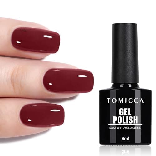 Image of TOMICCA Cherry Red Gel Nail Polish, Burgundy Red UV LED Gel Nail Varnish, High Glossy Long Lasting & Chip Resistant Nail Art Manicure Salon DIY Gift for Girls 8ml