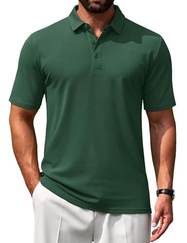Image of TACVASEN Mens Golf Polo Shirts Short Sleeve Lightweight Cotton Shirt Summer Collared Tops with Button RangerGreen,XL
