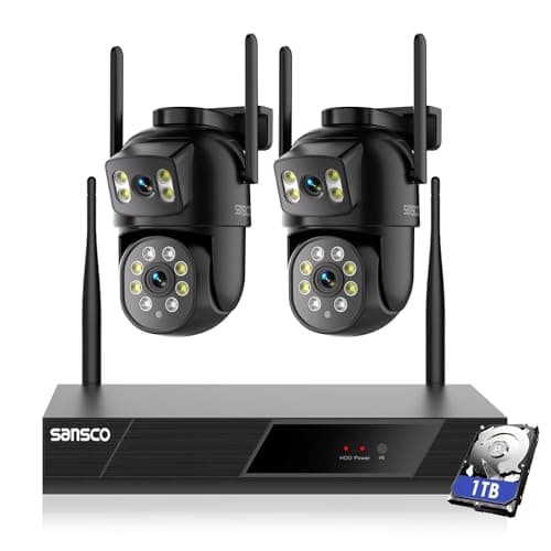 Image of SANSCO 4MP Dual Lens Wireless CCTV Security Camera System with 1TB HDD, 16CH NVR, 2x 360° View PTZ WiFi Camera Outdoor, Auto Tracking, Color Night Vision,Human Detection, 2-Way Audio, 24/7 Recording