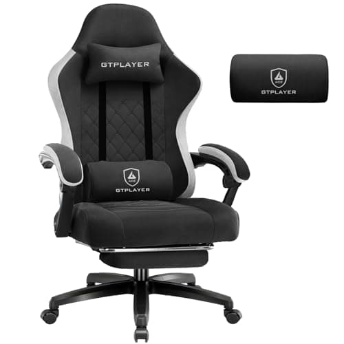 Image of GTPLAYER Fabric Gaming Chair with Footrest, Ergonomic Computer Desk Chair with Pocket Spring Cushion Home Office High Back Support Lumbar Support Heavy Duty Wide