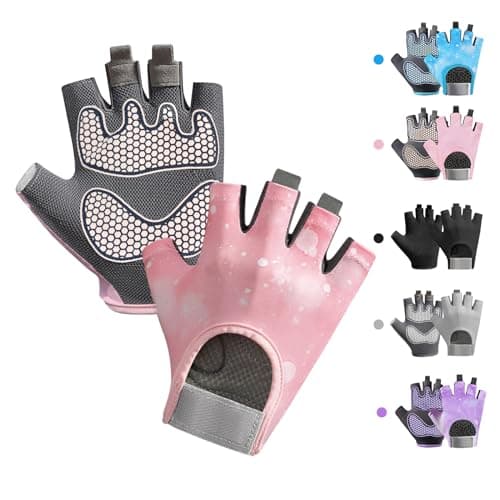 Image of CubePlug Boys Girls Non-Slip Cycling Gloves Half Finger - Padded Grips Palm for Unisex Children, Ideal for Summer Riding, MTB, Bike, Sports, Hiking, Climbing, and Gym (Pink, S)