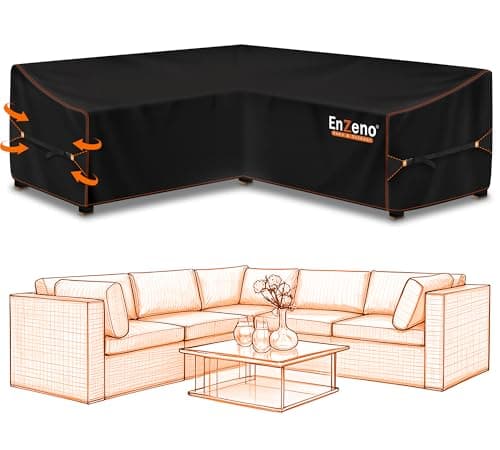 Image of Enzeno Garden Furniture Covers waterproof, 420D Oxford Fabric L-Shape Garden Sofa Covers, Rattan Corner Sofa Cover, outdoor corner sofa cover with Waterproof Tape (215x215x87cm)