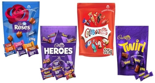Image of Dairy Milk Heros & Roses & Twirl Pouch 270g & NewCelebrations Chocolates Sharing Pouch 325g, Pack of 4, An Assortment of Milk Chocolates Perfect for Sharing For Christmas & New Year