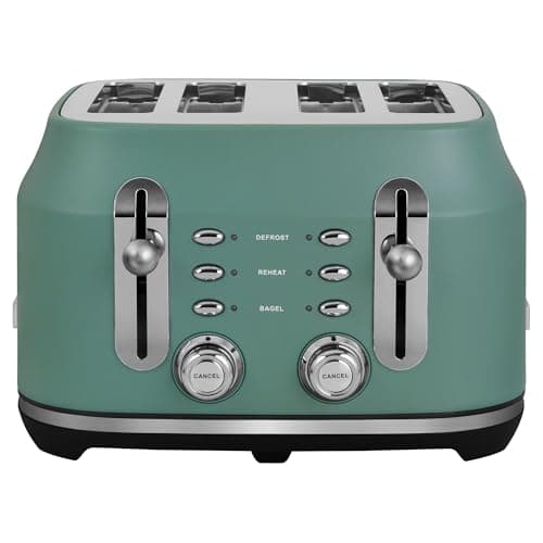 Image of Rangemaster RMCL4S304MG Classic Toaster with Extra-Wide Slots, 6 Browning Levels and 3 Auto-Settings in Matt Mineral Green