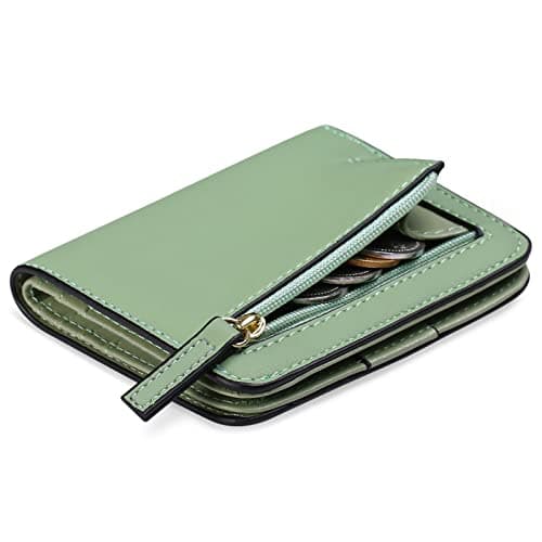 Image of GAEKEAO Women's Wallet RFID Blocking Leather Compact Bi-fold Wallet for Woman Zipper Coin Pocket Small Ladies Purse with ID Window (Light Green)