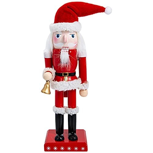 Image of PRETYZOOM Christmas Santa Nutcracker Decoration 10 Inch Wooden Santa Claus Figure with Bell Holiday Home Decor Table Ornament