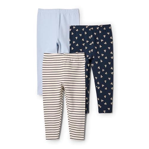 Image of Amazon Essentials x Sofia Grainge Girls' Legging, Pack of 3, Bunnies/Light Blue/Stripes, 3 Years