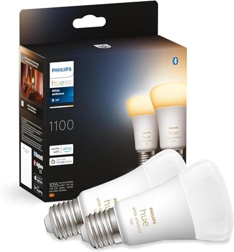 Image of Philips Hue New White Ambiance Smart Light Bulb 2 Pack 75W - 1100 Lumen [E27 Edison Screw] with Bluetooth. Works with Alexa, Google Assistant and Apple Homekit.