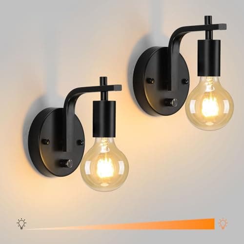 Image of Lightsjoy 2 Pack Industrial Wall Lights Black Wall Lamps with Dimmable Dimmer Switch Indoor E27 Vintage Wall Sconces for Bedroom, Living Room, Kitchen, Restaurant Coffee Shop(Not Included Bulb)