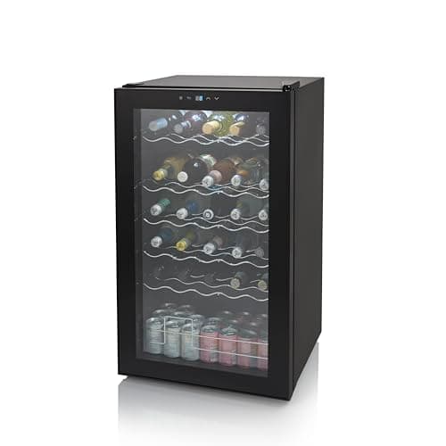 Image of Swan 34 Bottle Glass Fronted Wine Cooler, LED Display, 80L Capacity, Black, SR12040BN
