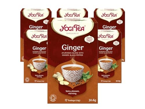Image of Yogi Tea, Ginger, Organic Herbal Tea, Naturally Caffeine Free, Blend of Ginger and Black Pepper, 6 Packs x 17 Tea Bags (102 Teabags Total)