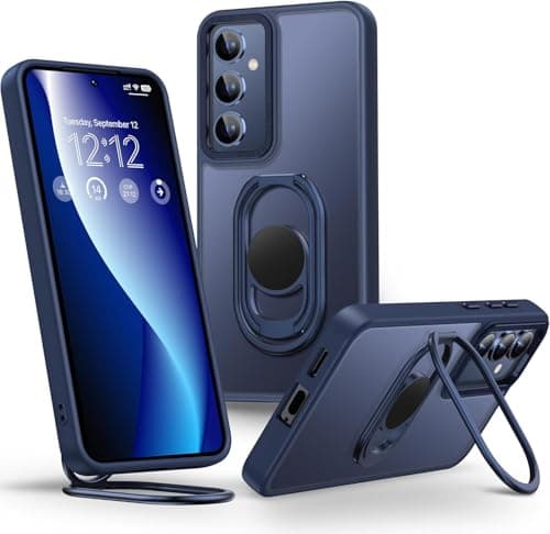 Image of SHIELDS UP for Samsung S24 Case with Stand, Matte Back Phone Case with Double Ring Holder Kickstand【Adjustable & Foldable】 Shockproof Translucent Protective Cover for Galaxy S24 - Frosted Blue