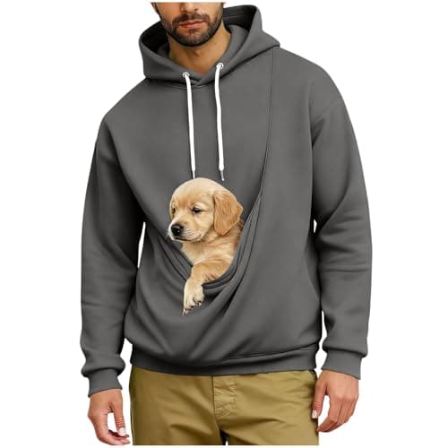 Image of Ewleguzka Men's Pet Carrier Hoodie | Kangaroo Pocket Sweatshirt for Cat & Dog | Fleece Lined Pullover Dark Gray