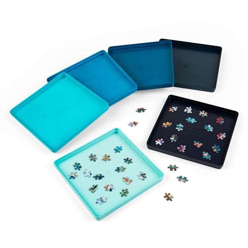 Image of The House of Puzzles Puzzle Trays | Jigsaw Board Pieces Sorting Tray Set | Stackable Organiser & Portable Storage for Jigsaws | Pack of 6 Shape Sorter Puzzle Accessories | Recycled Plastic Boards