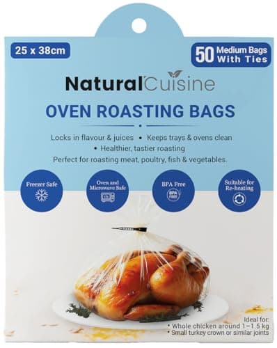 Image of Natural Cuisine Oven Roasting Bags 25 x 38cm – Pack of 50 Medium Bags with Ties – BPA Free, Oven & Microwave Safe – Bulk Value for Home & Catering