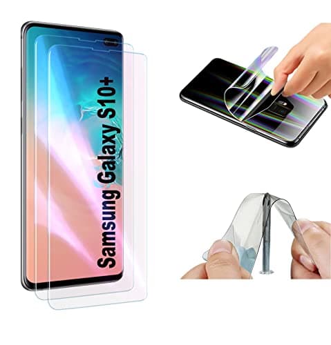 Image of Fonetek® Pack of 2, Compatible with GALAXY S10+, Invisible Clear Hydrogel TPU Screen Protector Shield Guard Cover [Full Coverage] [Dry-Fit] [NOT Glass] for Samsung Galaxy S10+ (6.4")