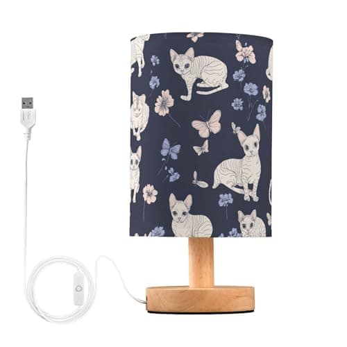Image of Funny Devon Rex Cats Navy Blue Table Lamps Room Table Lamp Warm Light Night Lights for Kids Room