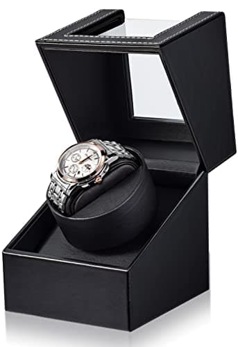 Image of TOPWAY Single Automatic Watch Winder: 1 Watch Winder Box Bidirection Rotation for Women and Men Mechanical Watch - Battery Powered or Type-C Cable