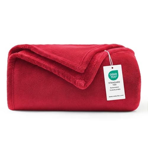 Image of WAVVE Fleece Blanket Sofa Throw Red 4ft x 5ft - Fluffy Soft Warm Versatile Blanket for Sofa/Couch/Bed Throw/Single Size,130x150 cm