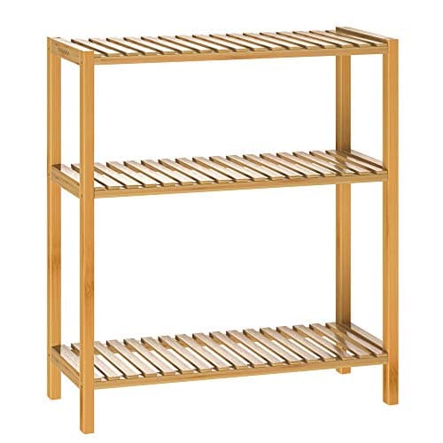 Image of CASARIA® Freestanding Bamboo 3 Tier Shelf | Shoe Stand with 3 Shelves | 66 x 58 x 26 cm | Bathroom Towel Storage | Shoe Rack | 30kg Capacity Kitchen Equipment Stand | Wooden Flower Shelf