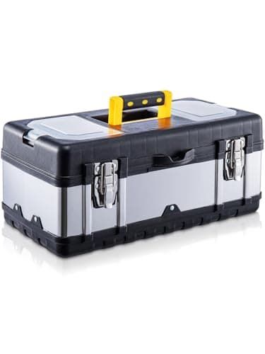 Image of CROWNSHOP Tool Box ToolBox StorageHeavy Duty Stainless Steel Portable Toolbox with Metal Dual Latch Removable Tray Storage Case with Tray and Latch for Small Parts for Tools (14 Inch)