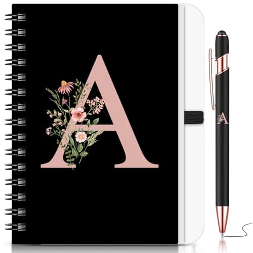 Image of BBTO 1 Set Initial Letter Notebook for Women Personalized Gifts Floral B6 Notebook with Ballpoint Pen for Graduation Gifts Teacher Appreciation Birthday Office Christmas Supplies(Letter A)