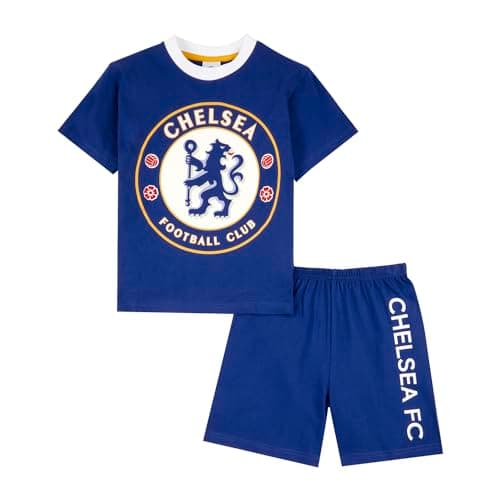 Image of Chelsea F.C. Boys Pyjamas, T-Shirt and Shorts PJs Set, Official Gifts for Boys 7-8 Years Blue