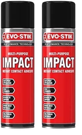 Image of EVO-STIK Impact Instant Contact Adhesive Spray, Multipurpose, High-Strength Adhesive, Bonds Instantly on Contact, Fast Drying, 500ml (Pack of 2)