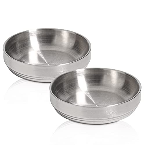 Image of ComSaf Food Grade 304 Stainless Steel Cat Bowl Set of 2, Shallow and Wide Metal Cat Food Water Feeder, Durable Double Layer Pet Feeding Dishes for Kitten, Puppy, Whisker Stress Free, Dishwasher Safe