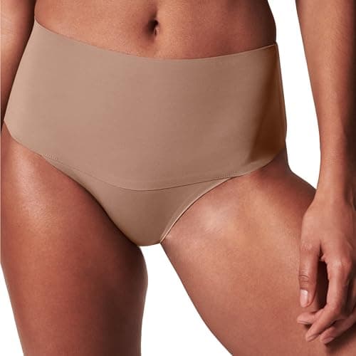 Image of Spanx SPANXsupersmooth Undie-tectable Thong - Comfortable Core Control - Invisible Shapewear - Women No Show Thong Underwear - Cafe Au Lait - X-Small