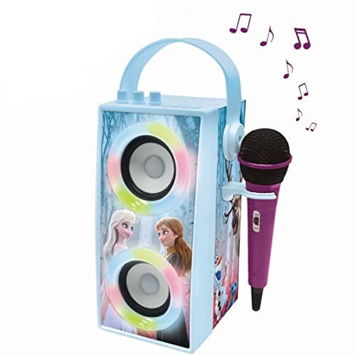 Image of LEXIBOOK, Frozen, Portable Bluetooth Light Speaker with Microphone, Light effects, Karaoke, Wireless, USB, SD card, Rechargeable battery, blue/purple, BTP180FZZ