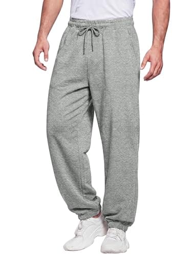 Image of Love My Fashions Mens Trousers Fleece Tracksuit Bottoms Elasticated Drawstring with Zip Pockets Cuffed Sweatpants Gym Sports Joggers Mens Grey