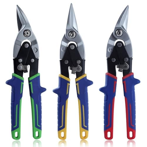 Image of SPEEDWOX 10 Inch 3PCS Aviation Snips Set Aviation Tin Snips Offset Aviation Snip Offset Snips for Left Right and Straight Cut for Cutting Metal Sheet with Serrated Jaws Safety Latch and Hanging Hole