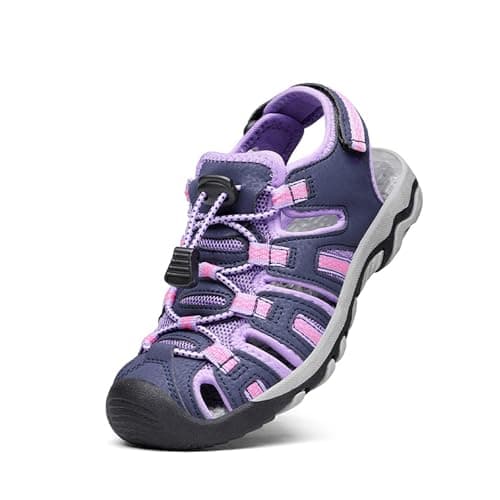 Image of DREAM PAIRS Boys Girls Toddler/Little Kid/Big Kids Outdoor Summer Closed Toe Beach Sandals,Size 13 Little Kid,Purple/Light/Grey,160912-K