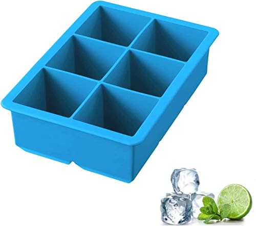 Image of iNeibo® Silicone Large Ice Cube Tray Silicone Ice Mold - Make 6 Pieces 2 Inch Ice Cube for Whiskey Drinking, A Must-Have for Cooling Bar Drinks Make Fun Ice Food (Blue, 1 Pack)