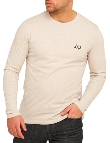 Image of JACK & JONES Infinity Men's Long-Sleeved Shirt Rise Infinity O-Neck T-Shirt, beige, XL